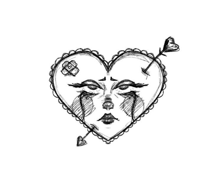 a drawing of a heart with eyes and arrows in the shape of a woman's face