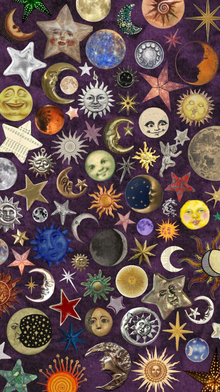 an image of many different types of stars and moon