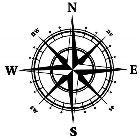 a black and white compass tattoo design on a white background with the letter s in it