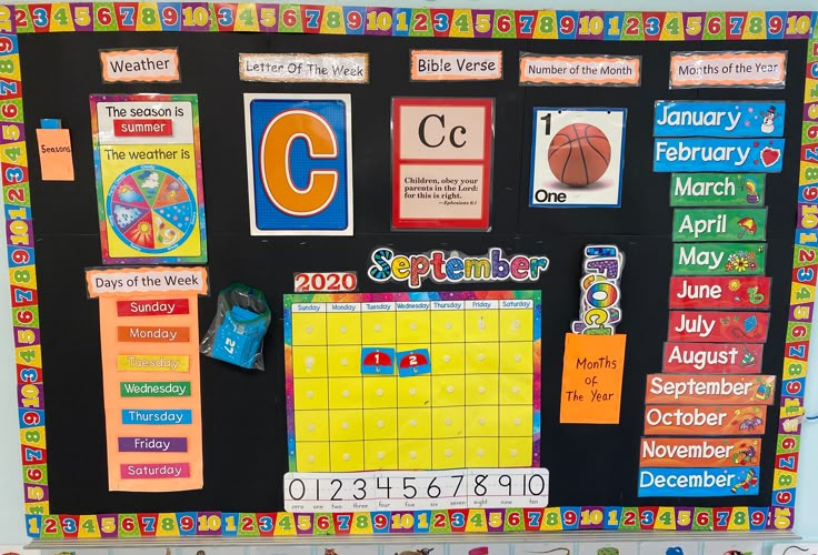 a bulletin board with lots of magnets and numbers on it's front wall