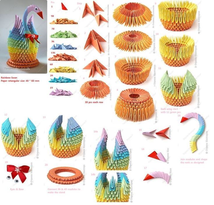 origami birds and other things that are in different colors, shapes and sizes