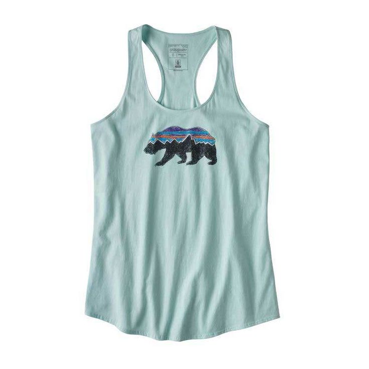 Patagonia Women’s Fitz Roy Bear Organic Tank Top in Atoll Blue Patagonia Clothing, Patagonia Style, Patagonia Outfit, Women's Graphic Tees, Patagonia Women, Logo T Shirts, Comfy Clothes, Patagonia Jacket, Patagonia Jackets