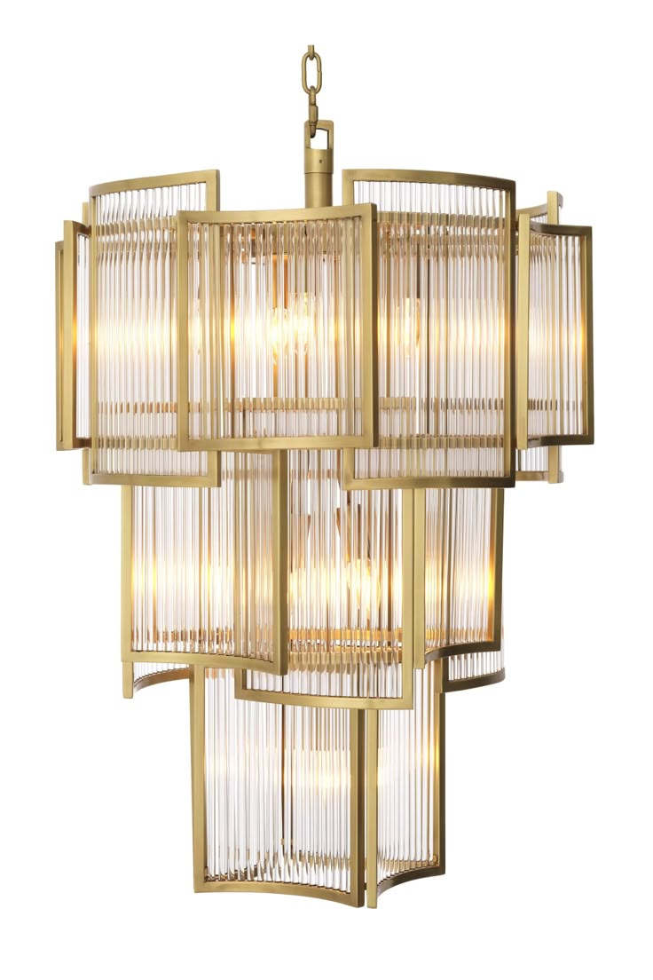 an art deco chandelier with glass panels