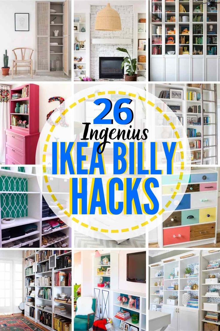 there are lots of ikea billy hacks in this room with the title overlay