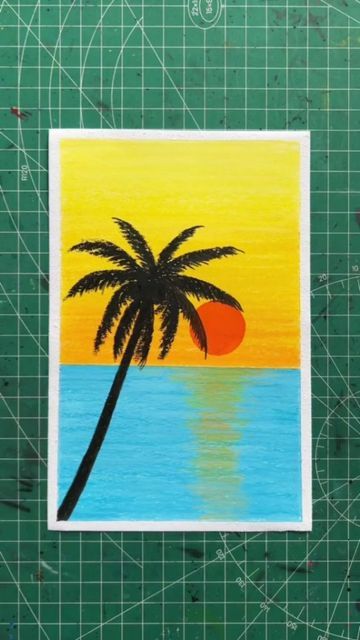 a painting of a palm tree on a cutting board