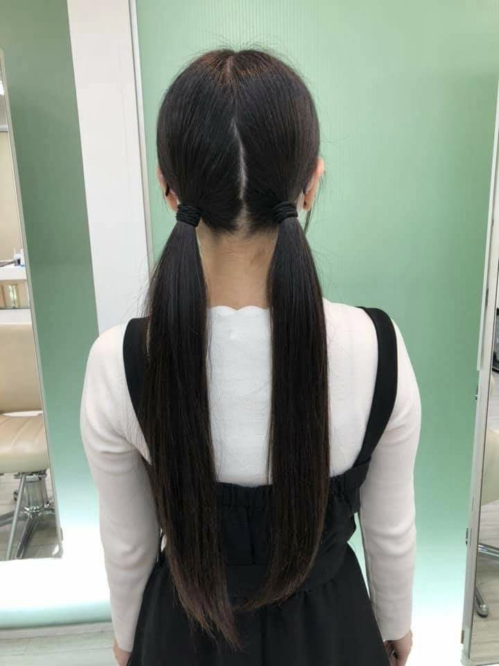 ━ 𝐡𝐚𝐳𝐞𝐥 ☻ Pigtails Black Hair, Cute Low Pigtails, Pigtails Low, Black Hair Pigtails, Hair In Your 40s, Short Hair Veil, Tricky Costume, Low Pigtail Hairstyles, Ponytail Hairstyles Korean