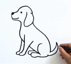 a drawing of a dog sitting down on a piece of paper with a marker in it's hand