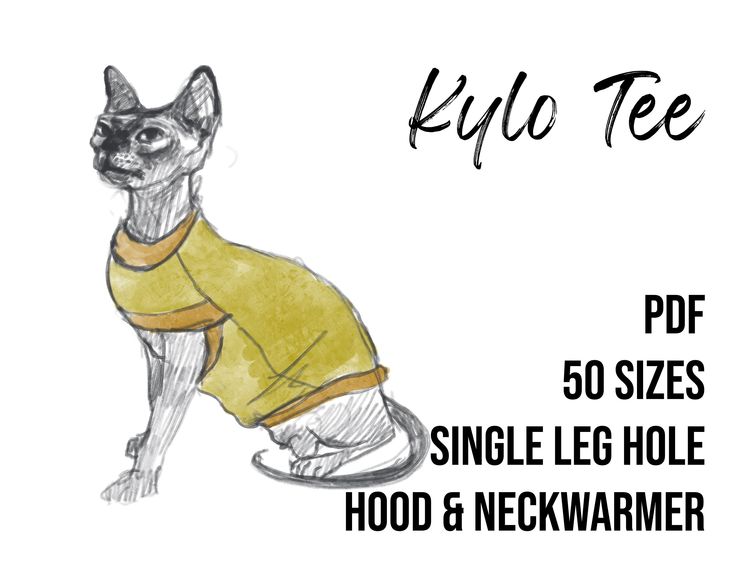 a drawing of a cat wearing a yellow sweater with the words kulo tee on it