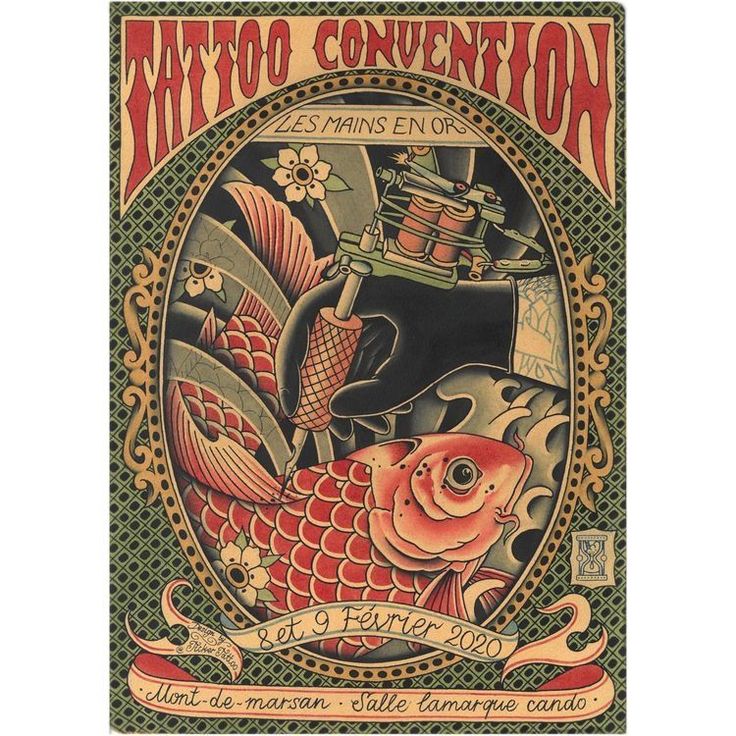 a tattoo convention poster with an image of a fish