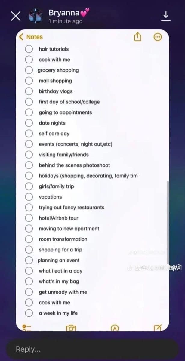 a phone screen with a list on it