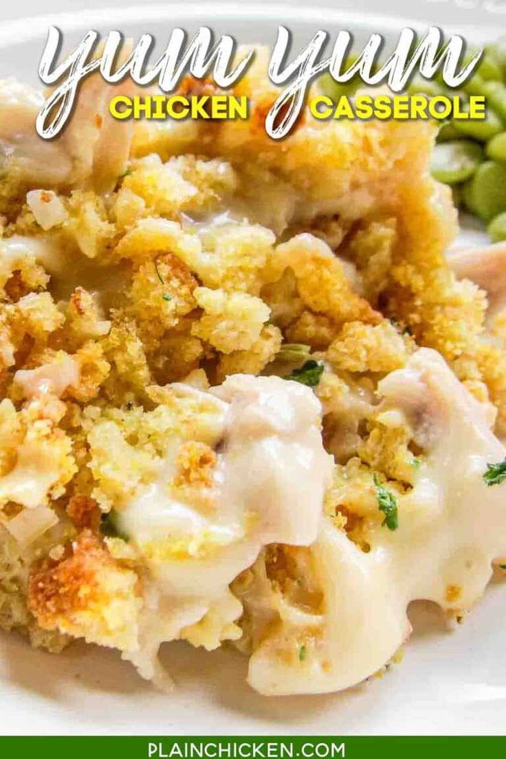 this yummy chicken casserole is loaded with cheese and green beans for an easy dinner