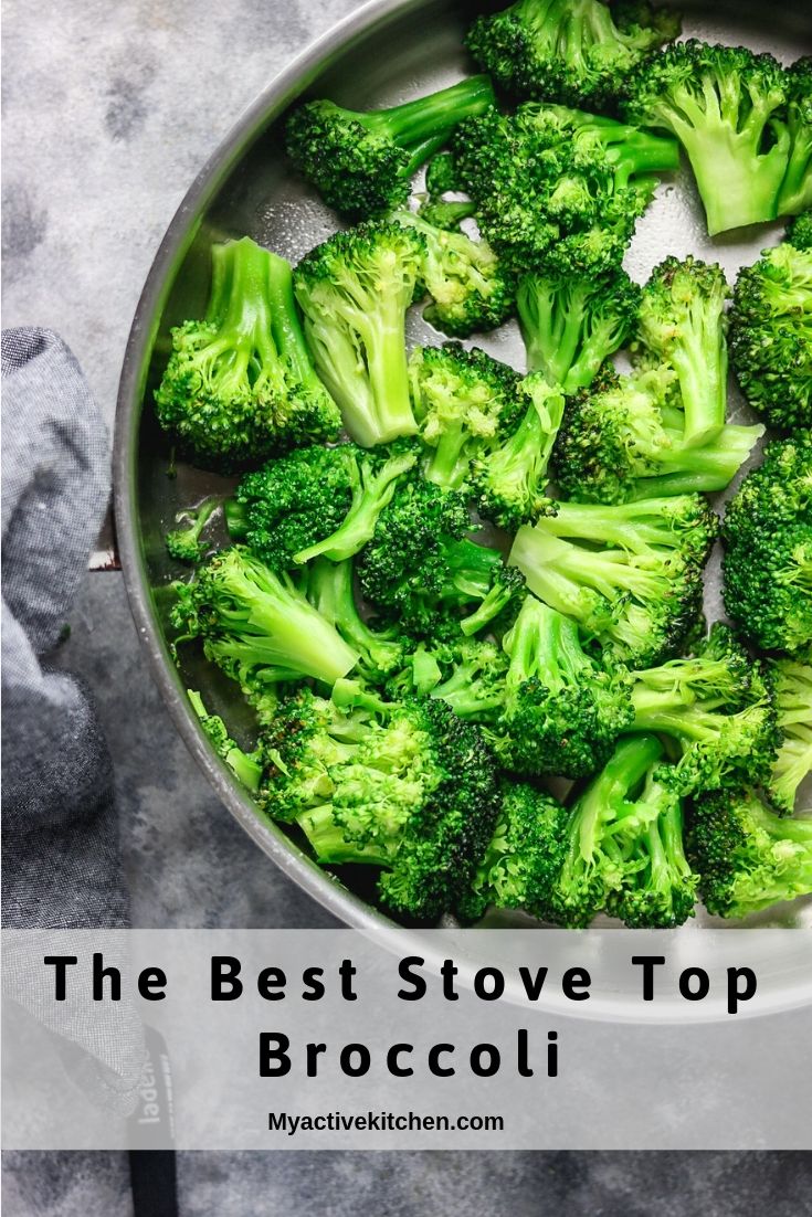 broccoli florets in a pan on a table