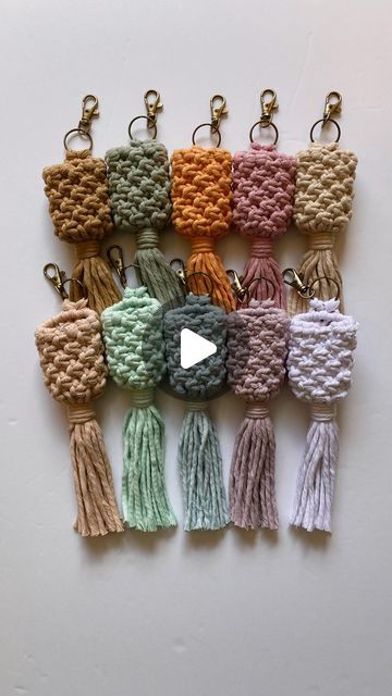 crochet keychains with tassels on them are shown in different colors