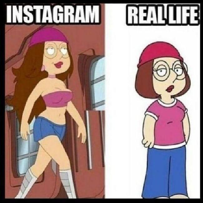 an image of a cartoon character and the caption that says instagram real life