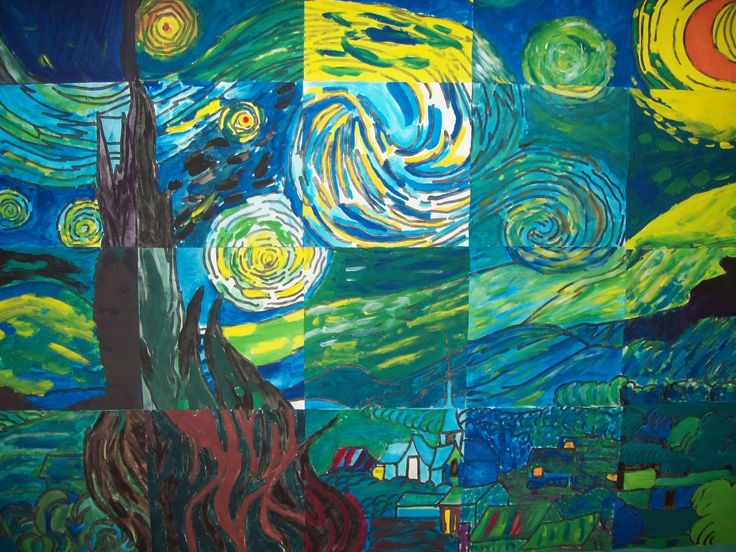 an art project with multiple images of the starry night