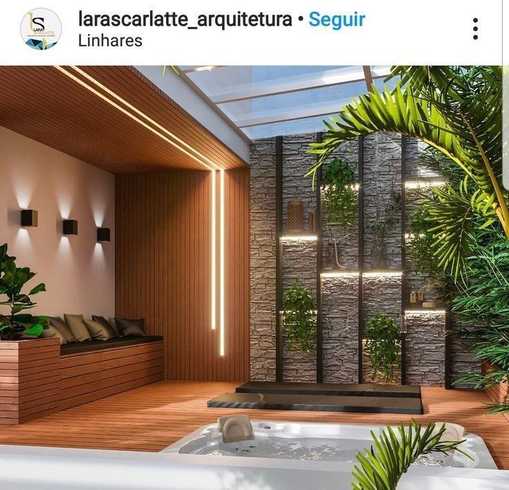 an indoor jacuzzi is shown in the middle of a room