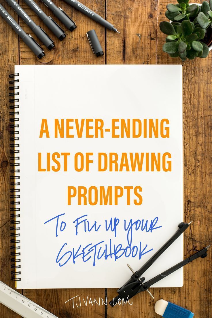 a notebook with the title a never - ending list of drawing prompts to fill up your sketchbook