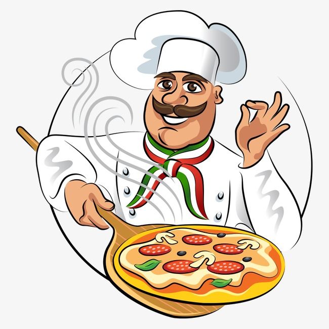 a chef holding a pizza on a pan