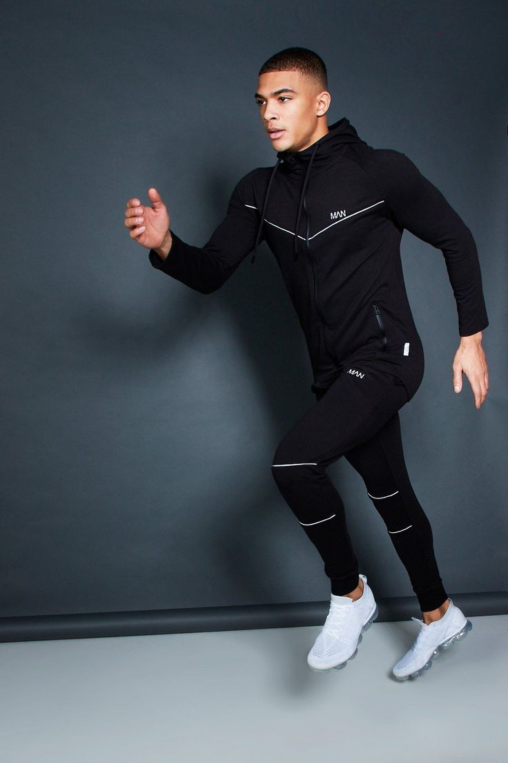 Active Zip Through Hooded Skinny Tracksuit | Boohoo Mens Athletic Fashion, Sports Wear Fashion, Boohoo Man, Gym Wear Men, Western Outfits Men, Fall Fashion Skirts, Gym Aesthetic, Gym Outfit Men, Men's Activewear