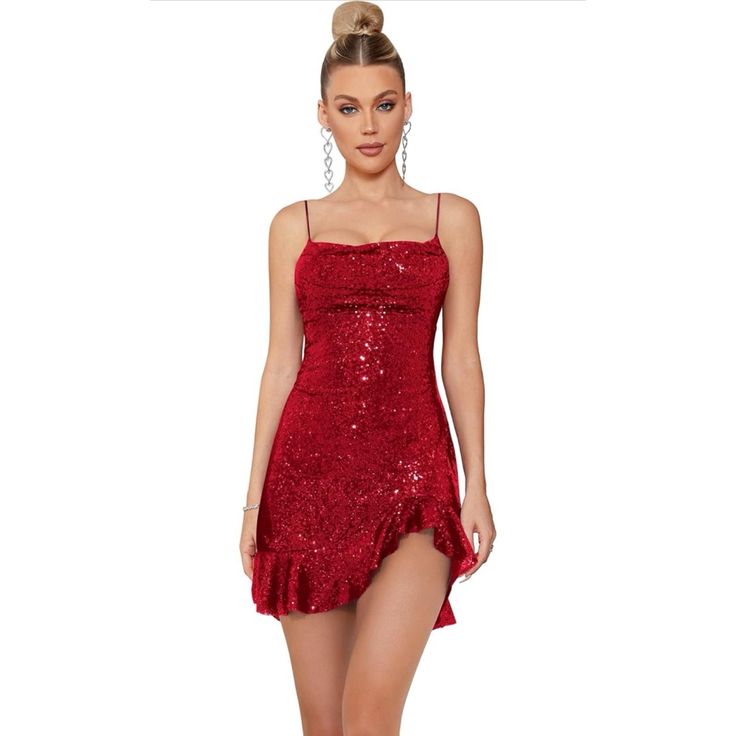 D208-Red 95% Polyester, 5% Spandex Care Instructions Hand Wash Only Closure Type Zipper About This Item This Sparkly Sequin Tight Homecoming Dress For Teens 2023 Has Adjustable Spaghetti Straps,Lace Up Back And Backless,Glitter Sequin Cocktail Party Dress With Ruffle Hem, Cowl Neck Formal Party Gown. This Short Prom Gown Is A Classic&Glitter Mini Dress, Perfect For Many Special Occassions. Red Party Dress Short, Red Glitter Dress, Glitter Dress Short, Dress For Teens, Tight Homecoming Dress, Homecoming Dresses For Teens, Dress With Ruffle Hem, Glitter Mini Dress, Party Gown