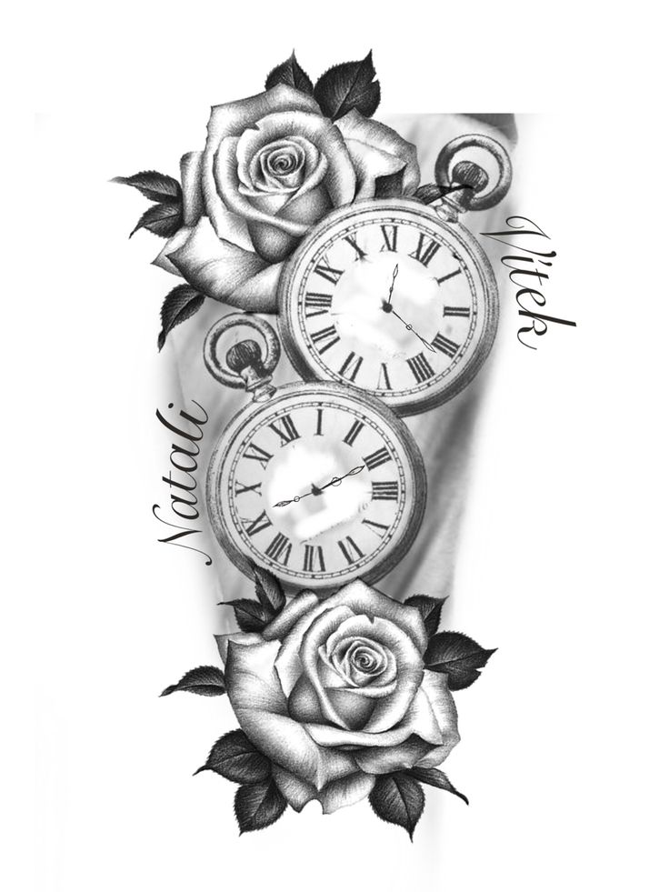 a drawing of roses and clocks with the words happy new year written below them in cursive writing