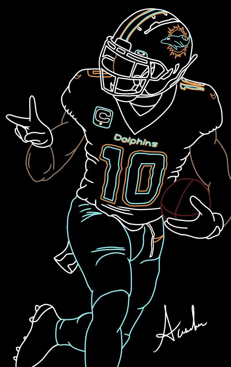 a drawing of a football player running with the ball