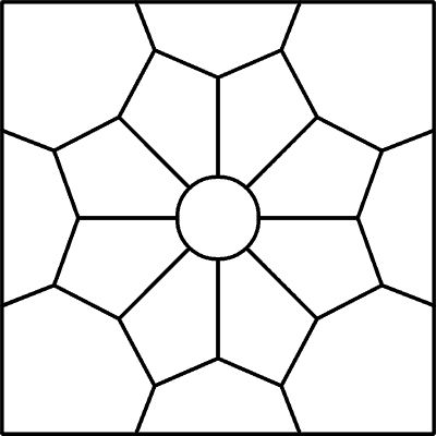 a black and white drawing of a square with four intersecting lines in the shape of a pentagon