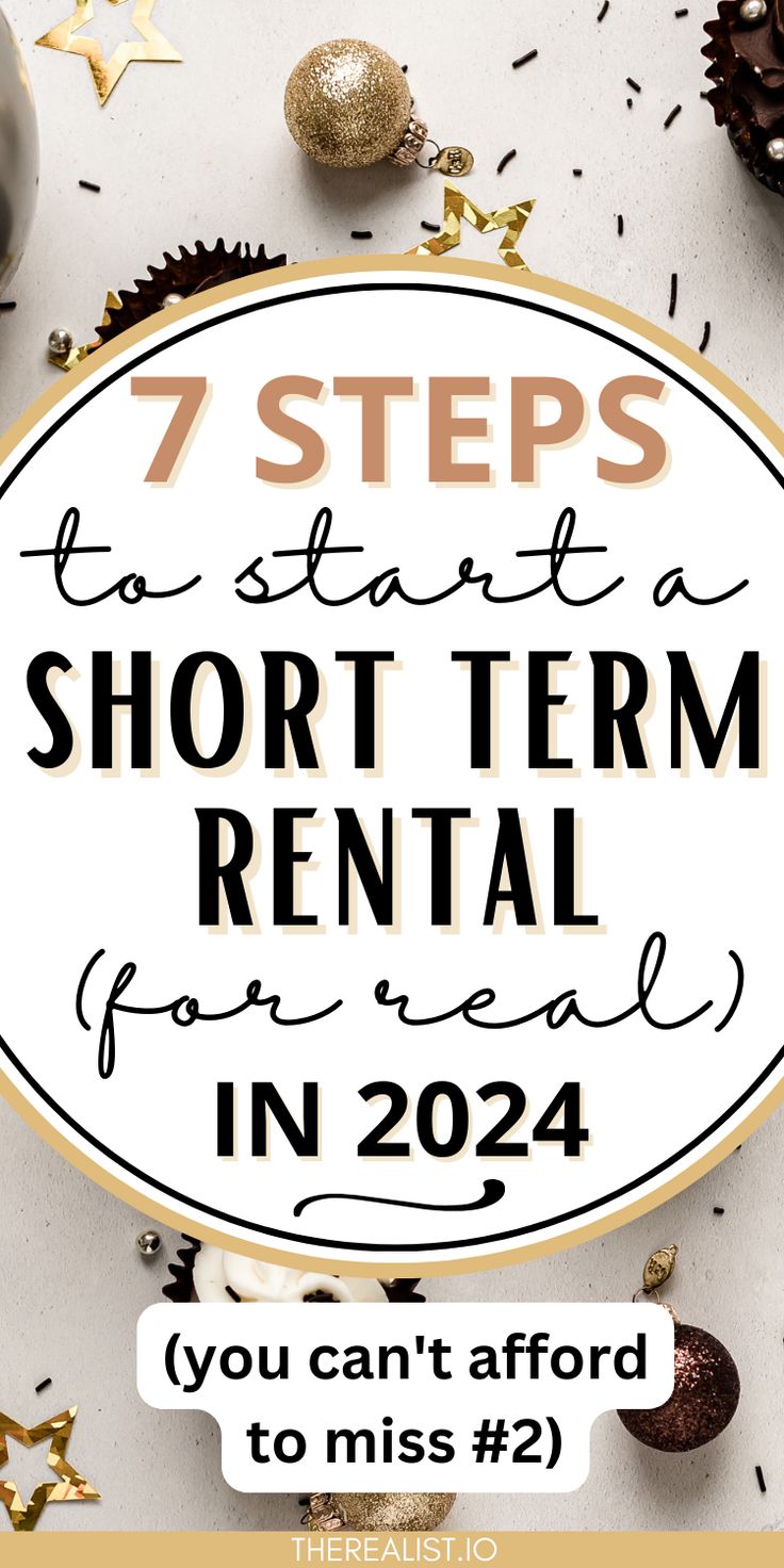 a round sign that says 7 steps to start a short term rental in 2020