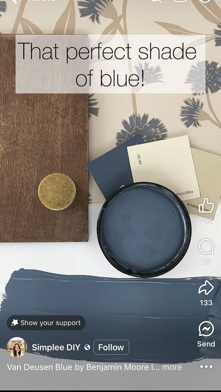 an image of some blue and brown items on a white table with text that reads, that perfect shade of blue