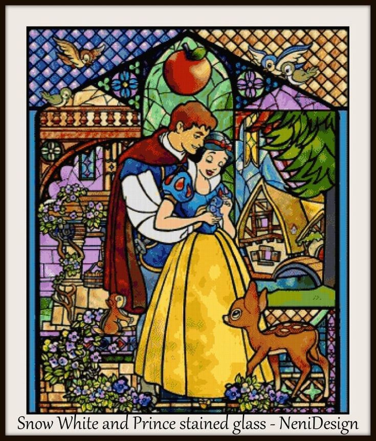 snow white and prince stained glass design