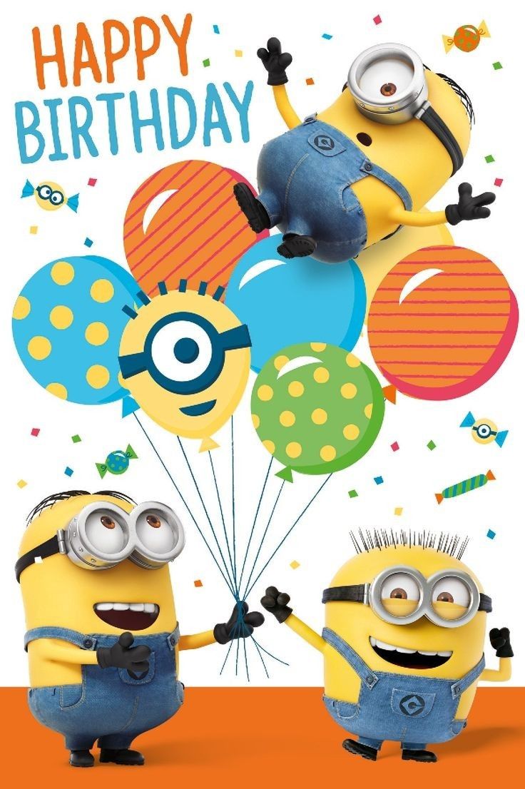 two minion characters holding balloons with the words happy birthday