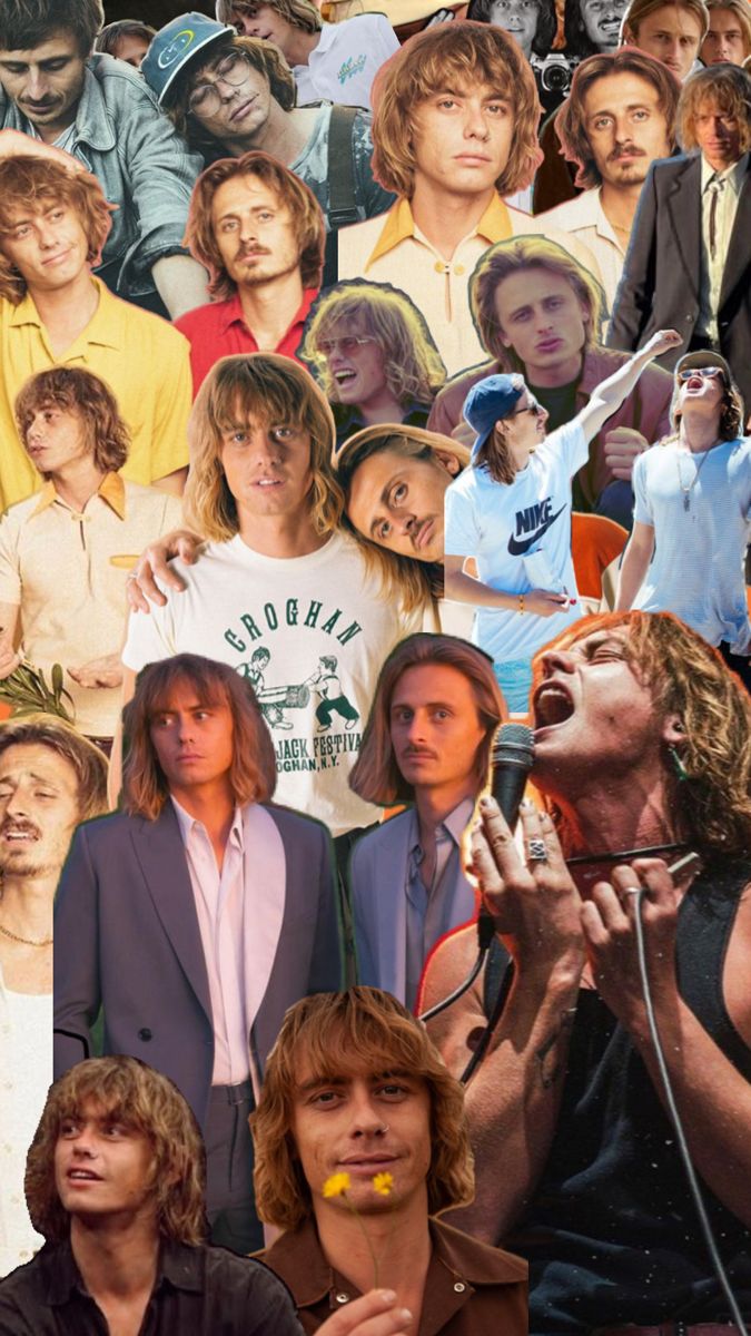 the collage shows many different people and one is holding a microphone in front of him