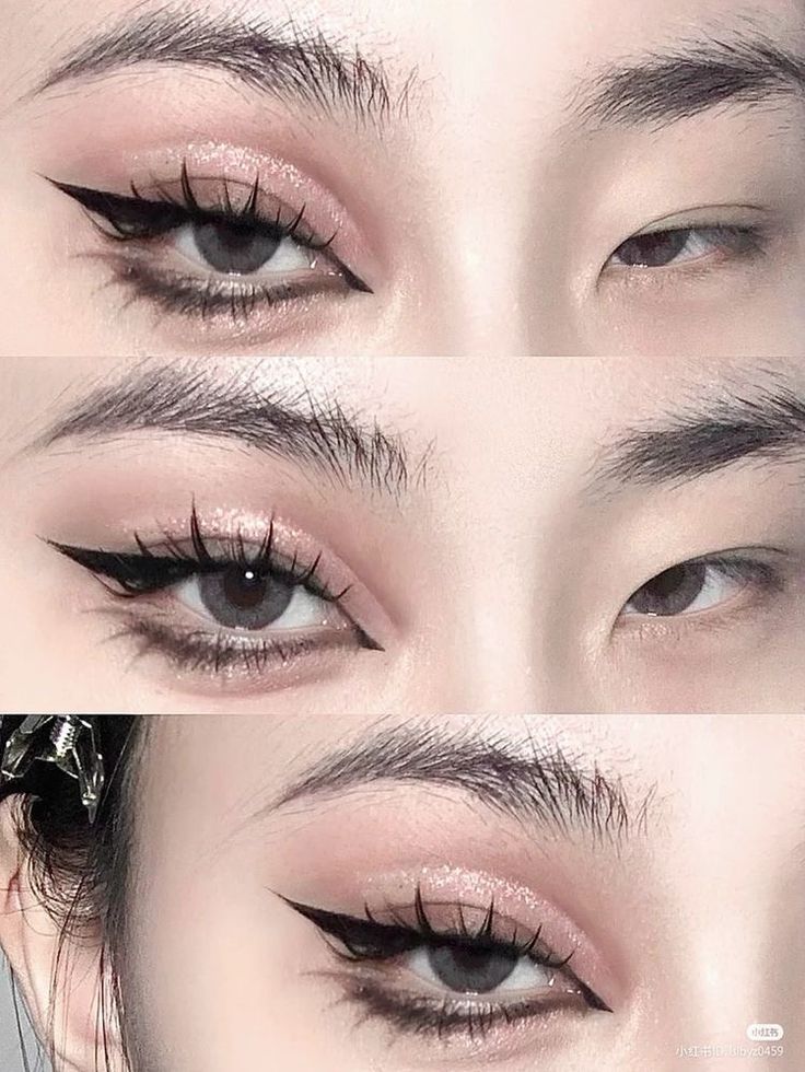 Eye Makeup Reference Photo, Eyeliner Looks For Asian Eyes, Gen Z Eyeliner, Eyeliner On Asian Eyes, Slanted Eyes Makeup, Eyeliner Styles Korean, Ulzzang Eyeliner, Eyeliner Douyin, Eyeliner Asian Eyes