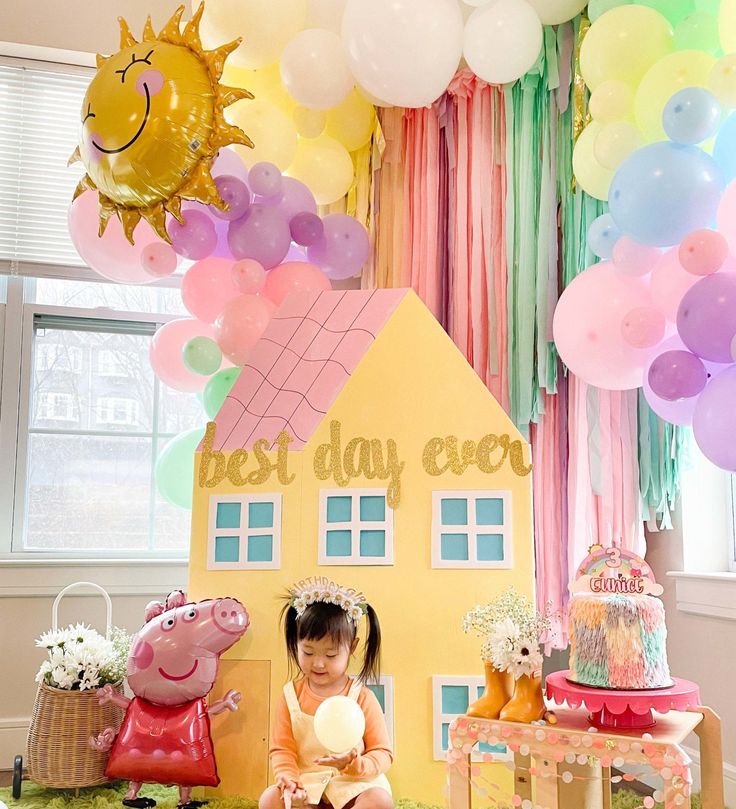 A Peppa Pig party perfect for your little one! Our pastel rainbow Peppa Pig balloon garland will make a bright and fun statement for a birthday celebration. 🎈 Balloon colors: pastel pink, green, blue, yellow, and purple Peppa Diy Decorations, Pig Birthday Party Decorations, Pig Birthday Decorations, Pig Birthday Theme, Pastel Balloon Garland, Peppa Pig Birthday Decorations, Birthday Balloon Arch, Peppa Birthday, Peppa Pig Party Decorations