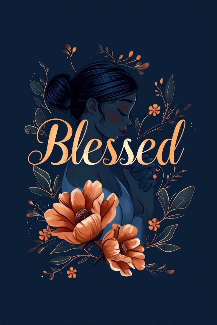 a woman with flowers in her hair and the words, blessed