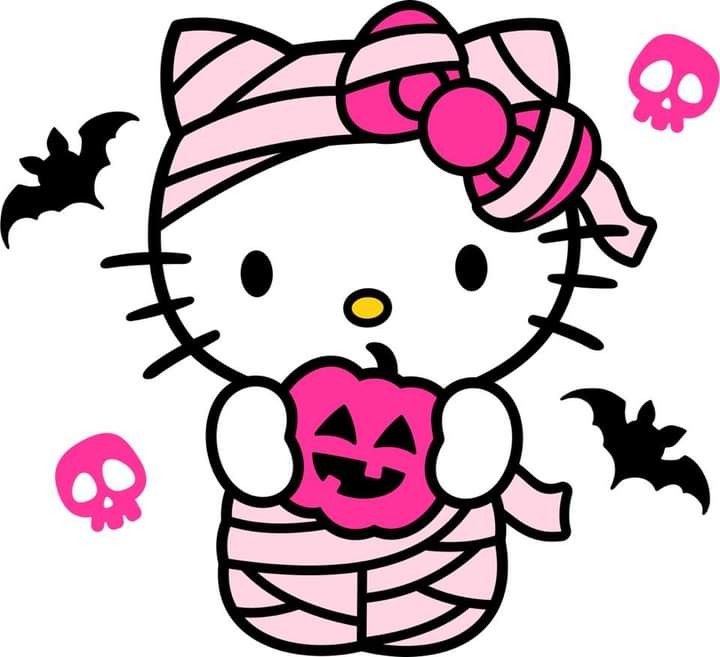 a hello kitty with a pumpkin in her hand