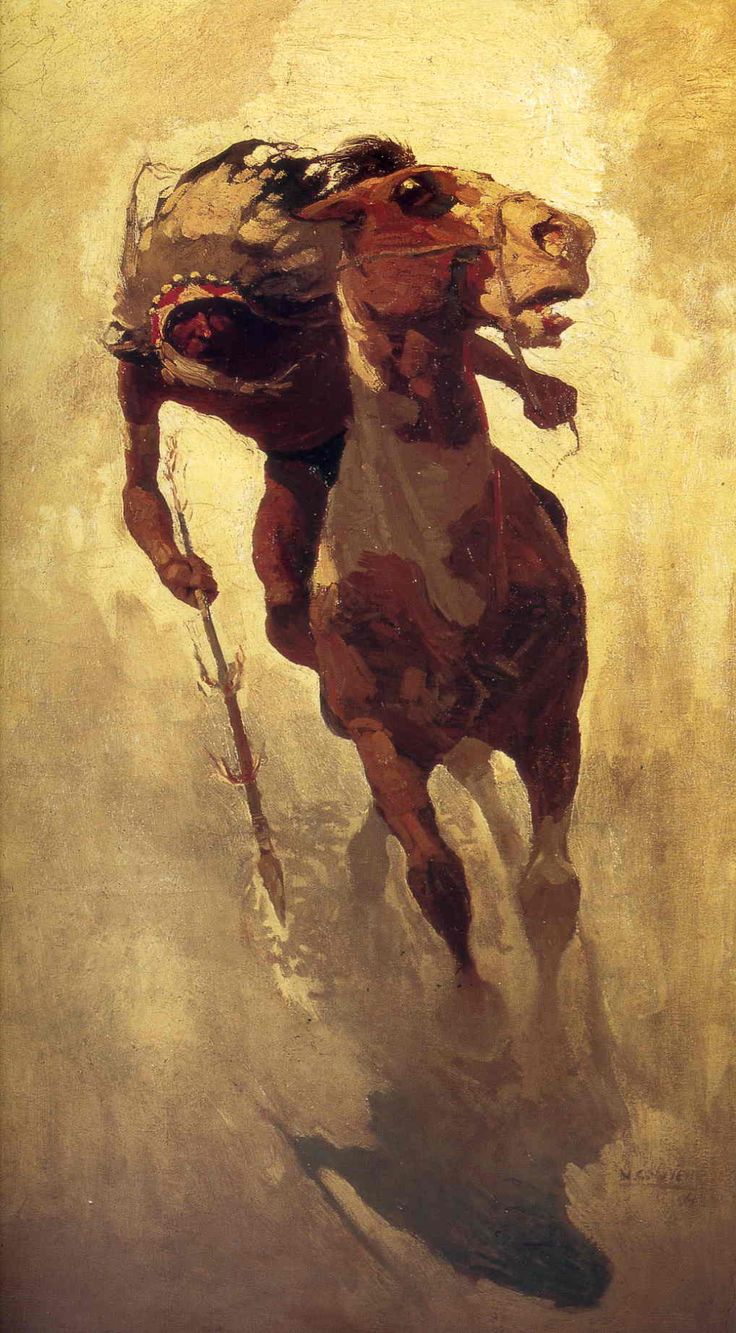 a painting of a man riding a horse