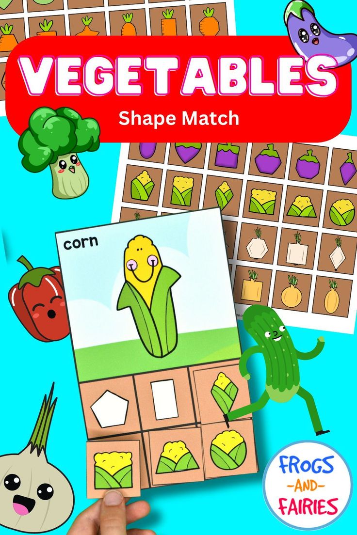 vegetables shape matching game for kids to learn shapes and numbers with pictures on the board