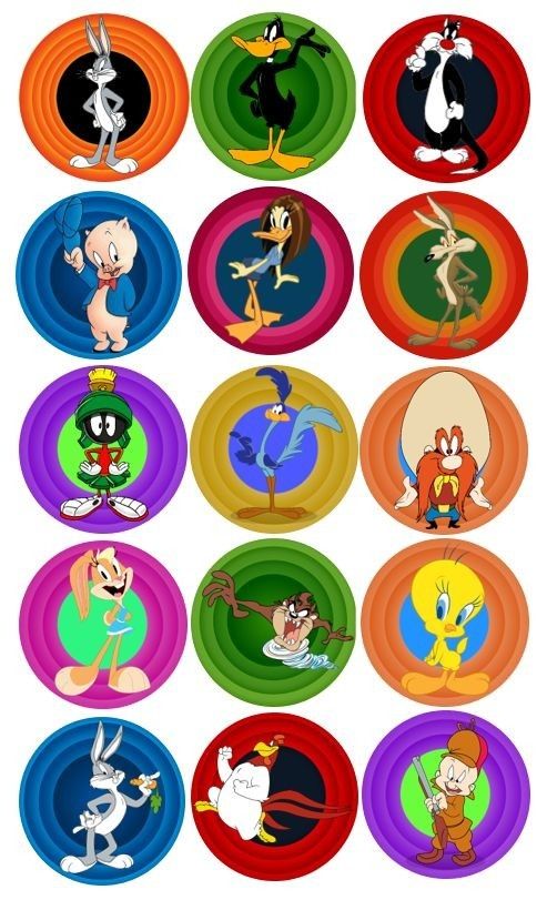 several cartoon characters are depicted in different circles