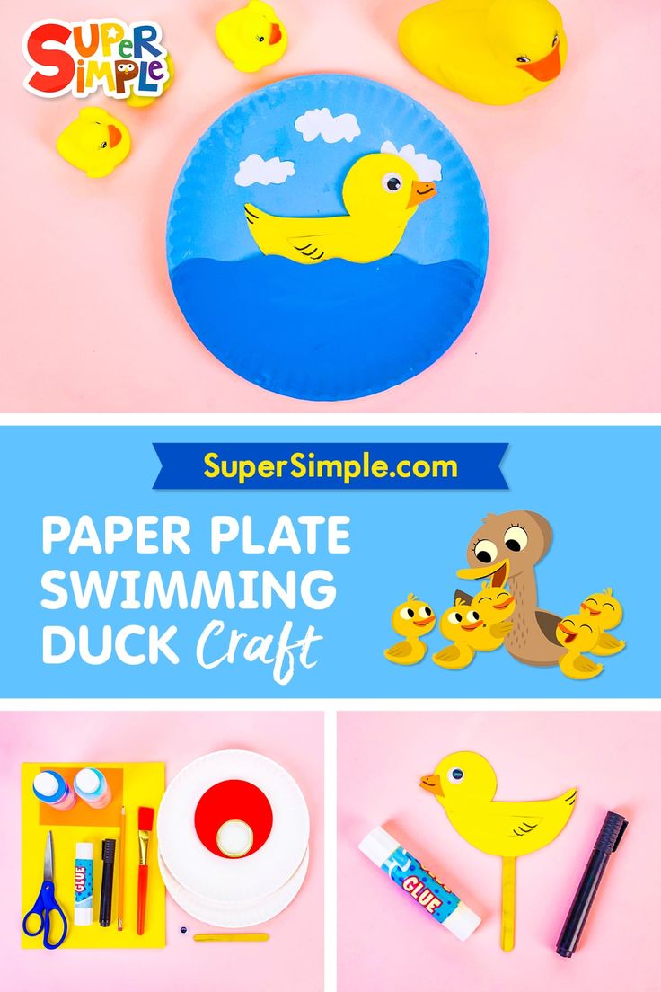 paper plate swimming duck craft for kids with instructions to make it in the shape of a rubber duck