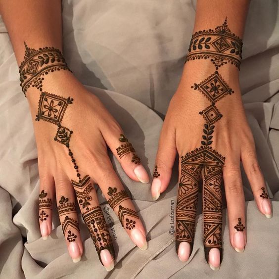 two hands with henna tattoos on them