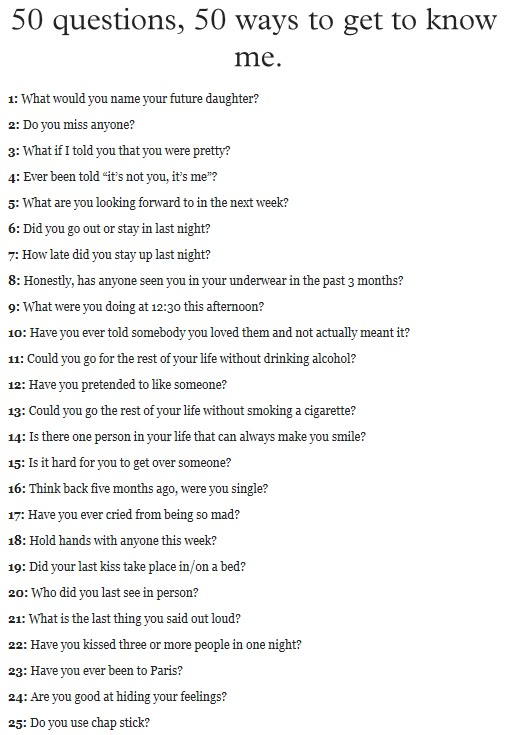 an image of a question sheet with the words'50 questions, so ways to get to know me? '