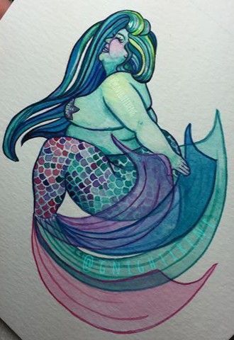 a drawing of a mermaid sitting on top of a wave