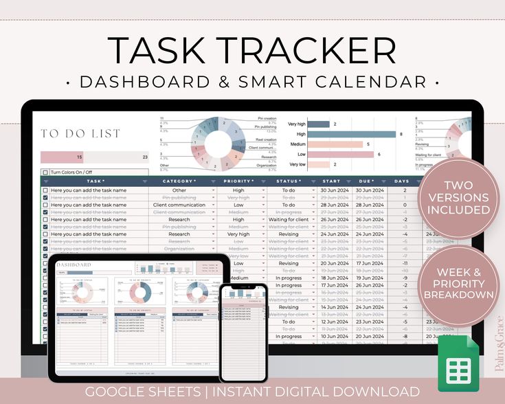 a desktop computer monitor with the text task tracker dashboard and smart calendar