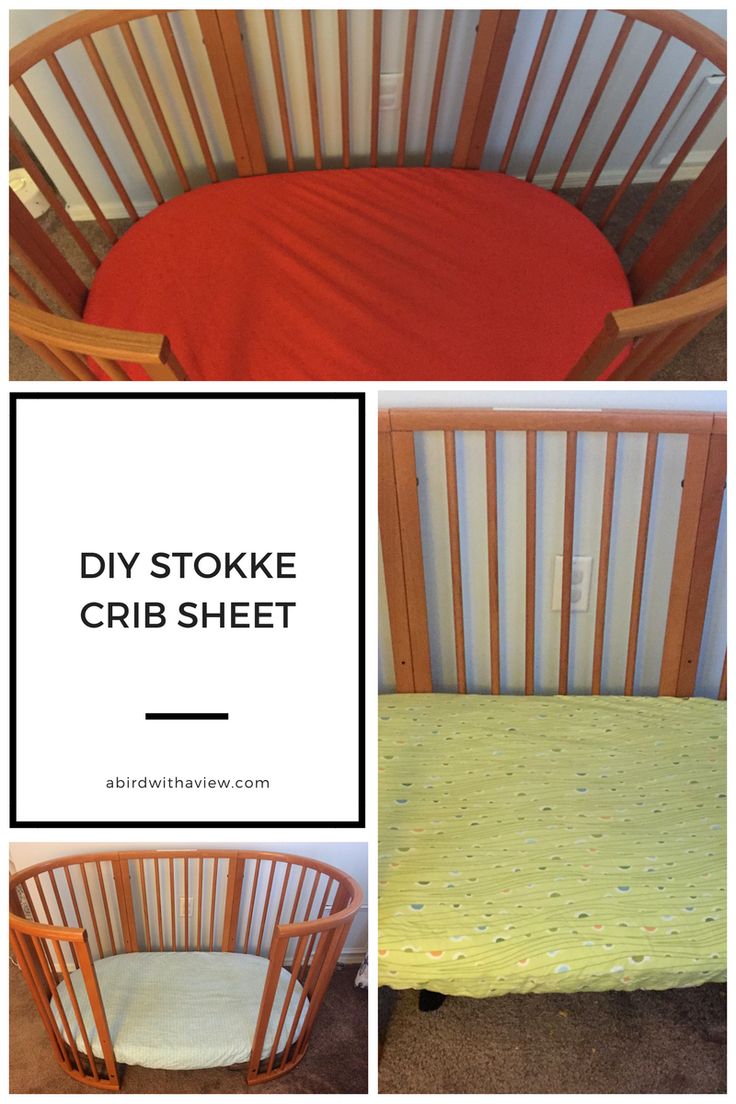 the crib is made with wood and has a red sheet on it, along with an image of a wooden crib that reads diy stoke crib sheet