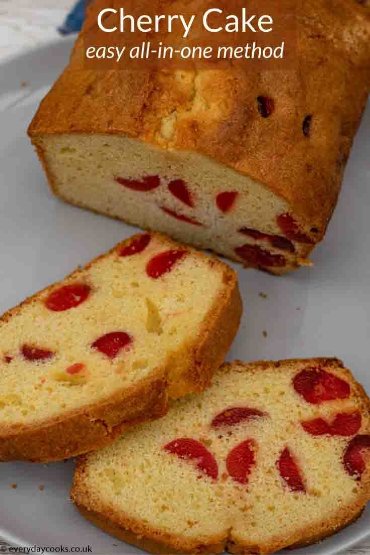 two slices of cherry cake on a white plate