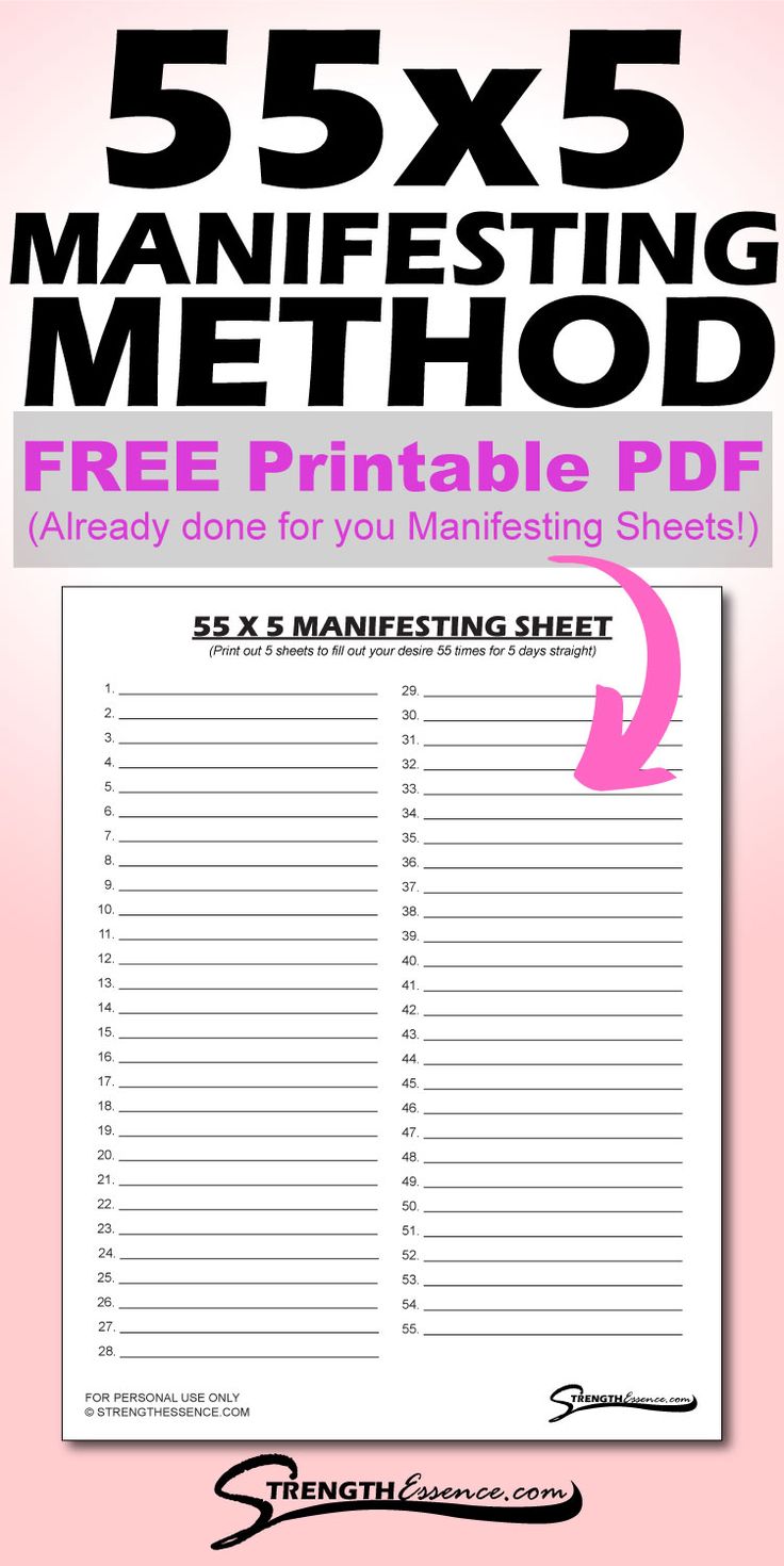 I explain what the 55x5 manifestation method is plus, get a FREE Printable 55x5 Law of Attraction Manifestation Method PDF Worksheet. No need to count out your manifestations and draw 55 of your own lines! #55x5manifestation #55x5manifesting #55x5lawofattraction #55x5method #55x5manifestationmethod 55 X 5 Manifestation, Law Of Attraction Printables, Manifest Worksheet, 55x5 Manifestation, Loa Manifesting, Manifest Board, Miracle Quotes, Manifestation Tips, Miracle Morning