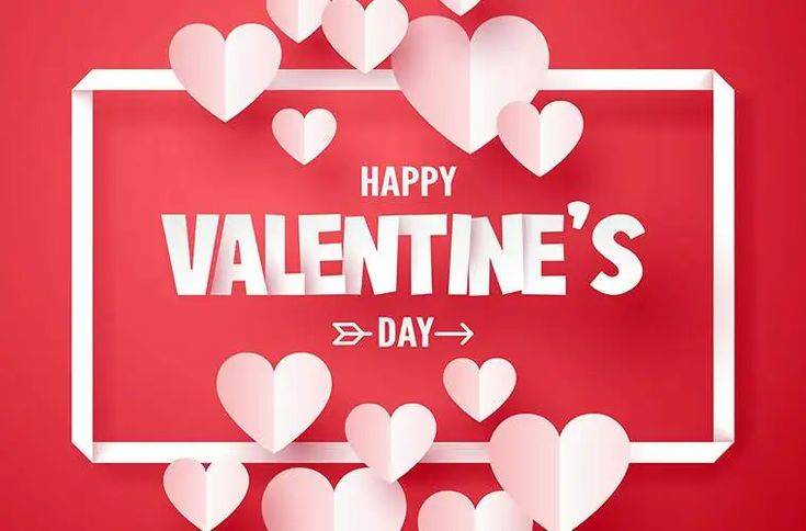 valentine's day greeting card with paper hearts on red background, eps1089