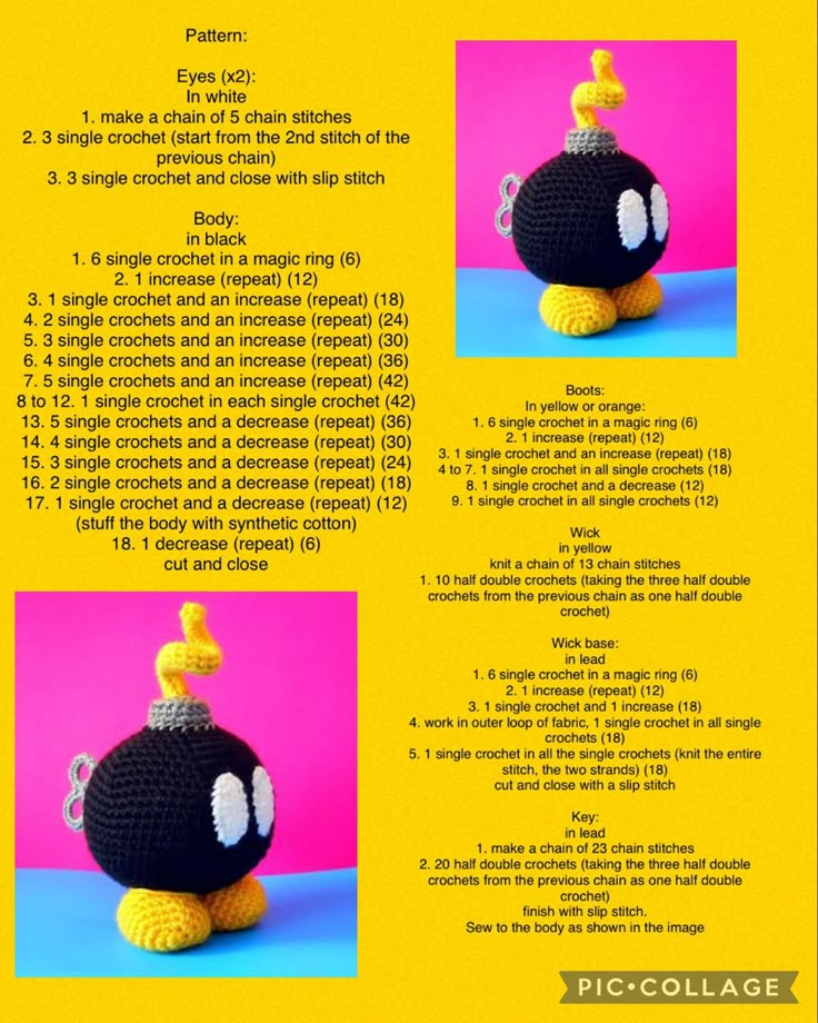 the instructions for crocheted toys are shown