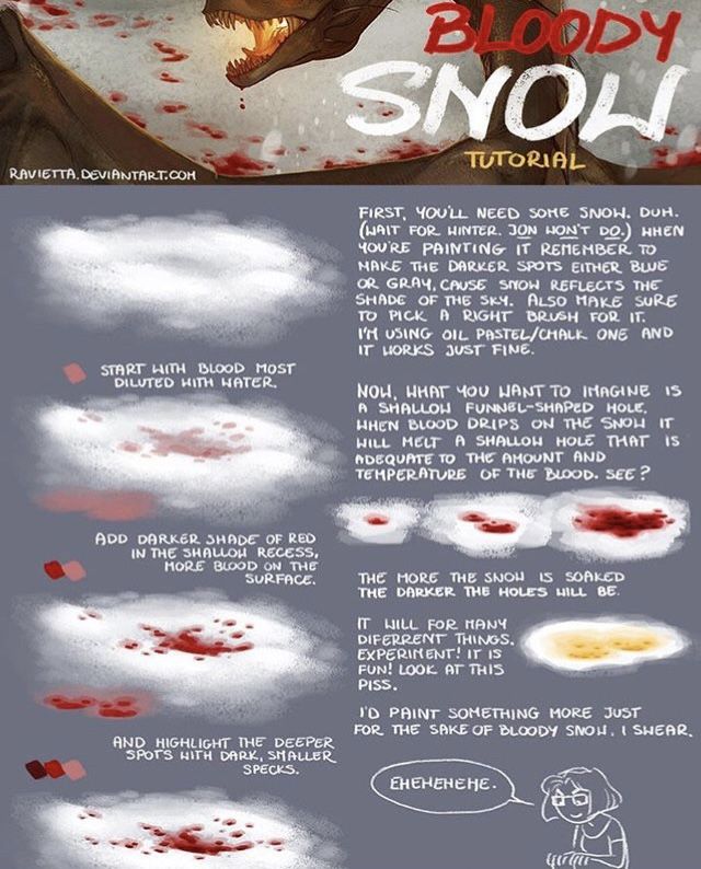 How To Draw Blood Splatters, How To Draw Blood, Blood Splatter Reference Drawing, Snow Tutorial, Blood Reference, Blood Drawing, Drawing Blood, Art Advice, Drawing Help